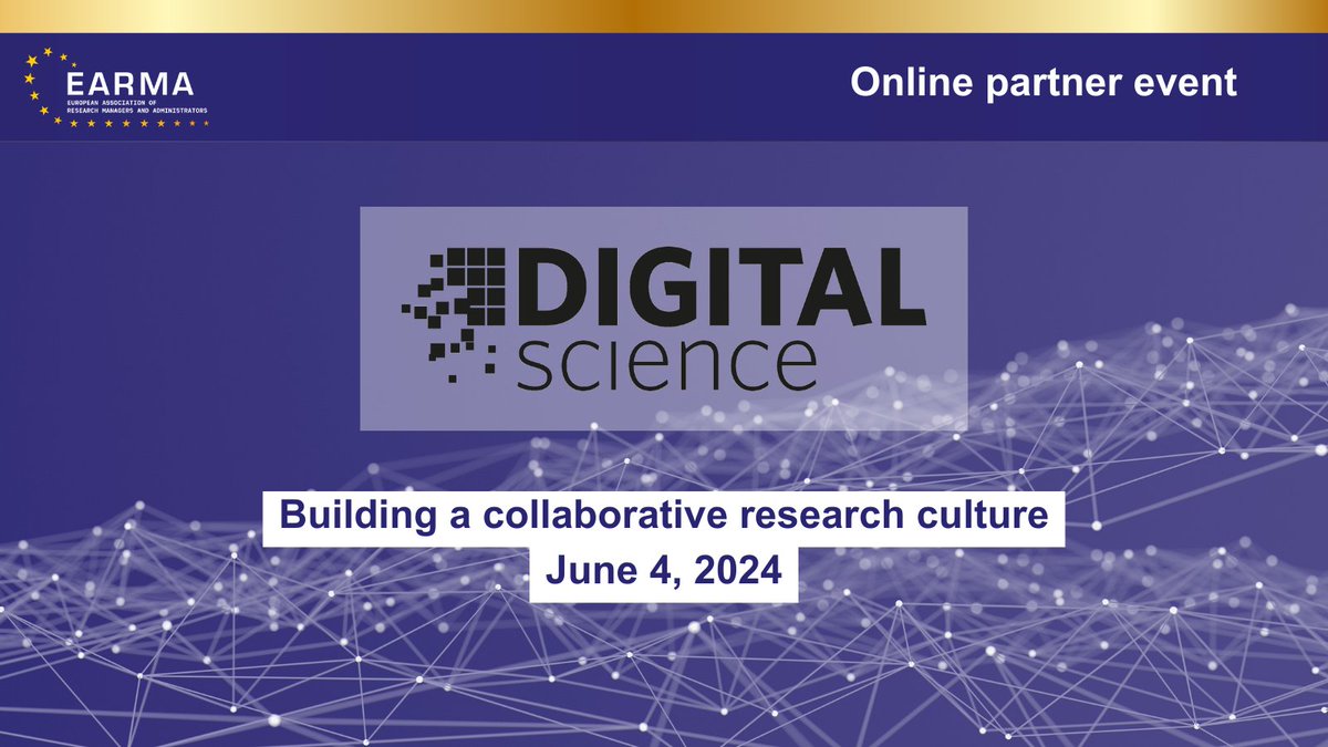 We're excited to announce a webinar 'Building a collaborative research culture, maximising impact, and promoting openness through a data-informed strategy' co-hosted by EARMA and @digitalsci 

⏰ June 4, 2024, 14:00 - 15:30 CEST
✍️bit.ly/3y8hUdT

#researchmanagement