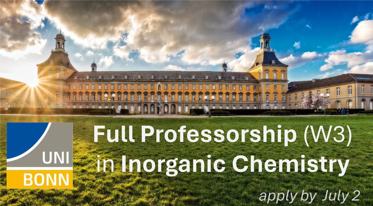 📢*please RT*🇩🇪
Excited to announce that we are hiring! Opening for a full professor (W3) in molecular #InorgChem.  
tinyurl.com/inorgchemprof
#chemjobs #UniBonn