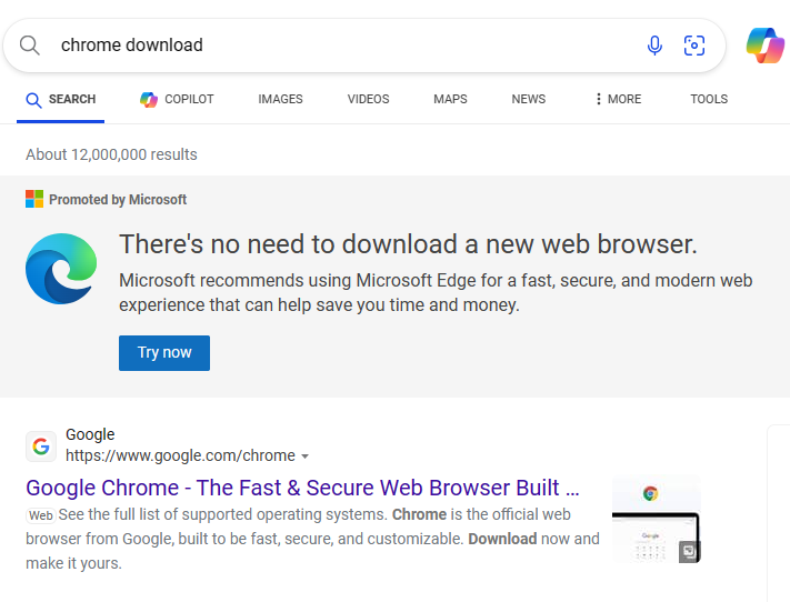 Haha, when you try to use Edge to download Chrome 😄😃😅