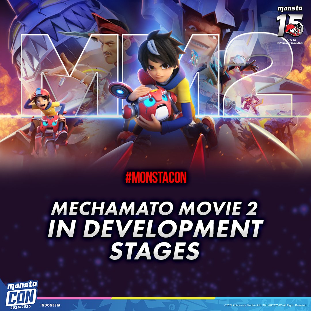 #MONSTACON | Development Underway: Following the success of its first film, 'Mechamato Movie 2' is now in development, promising even more thrilling adventures for Amato and MechaBot. #MONSTA #BoBoiBoy #Mechamato #PapaPipi #AniMY