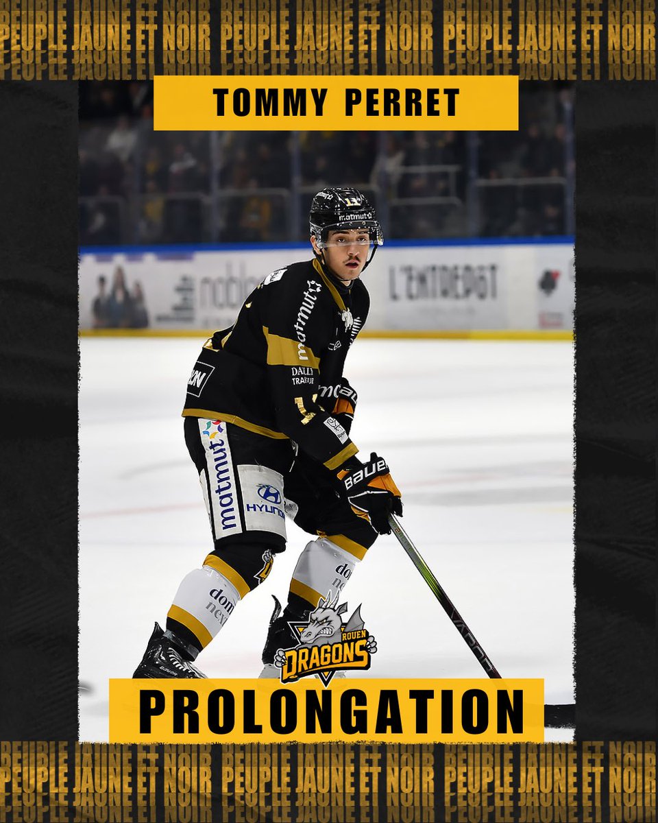 𝑷𝑹𝑶𝑳𝑶𝑵𝑮𝑨𝑻𝑰𝑶𝑵 🟡⚫️ Notre jeune attaquant 🇫🇷,Tommy Perret (20 ans),évoluera pour une 5ème saison consécutive avec l’effectif professionnel des Dragons !! En progression constante, il était apparu à 56 reprises en @LigueMagnus la saison passée pour 25 points (10b., 15a.)