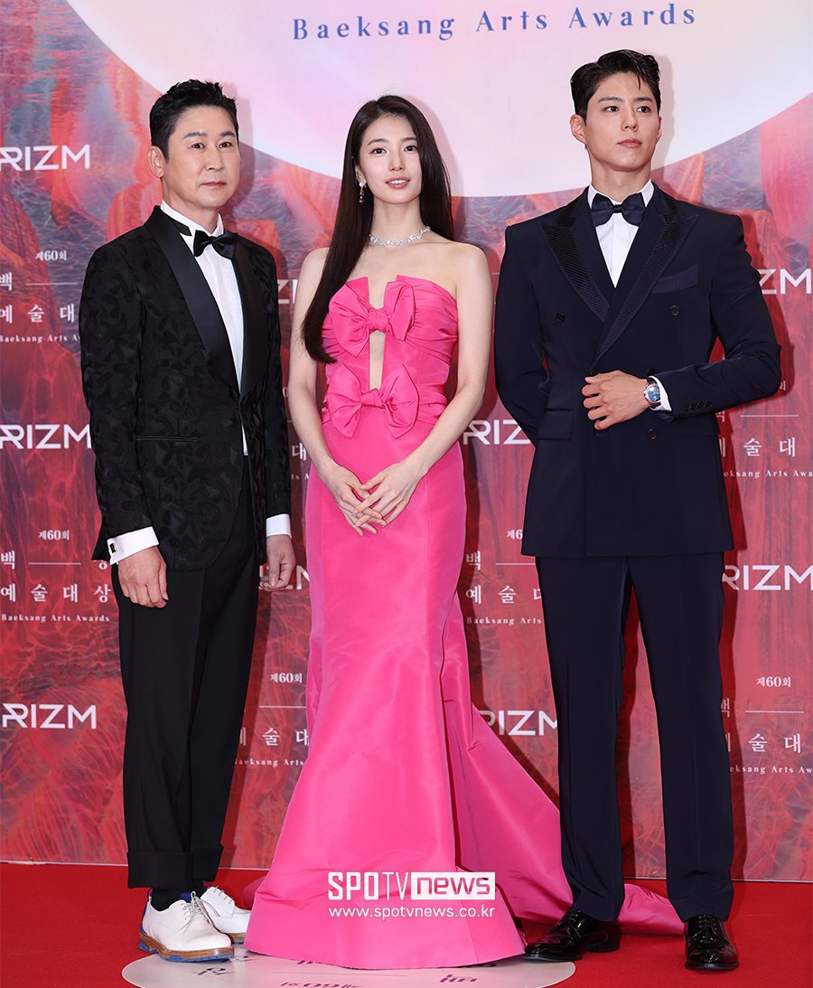 Shin Dong Yeob, Bae Suzy, and Park Bogum at the red carpet of the 60th Baeksang Arts Awards today.