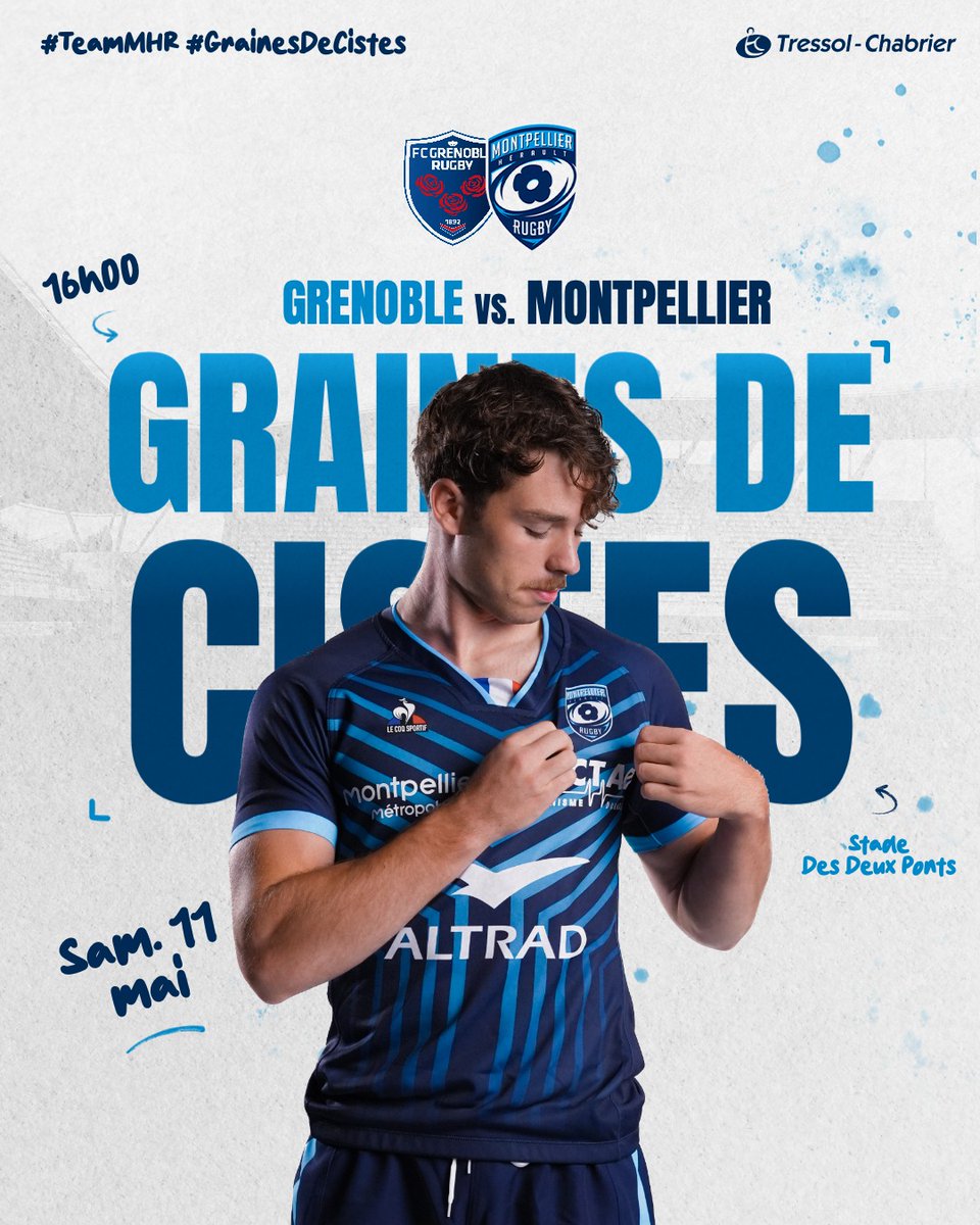 🔵⚪ Après une semaine de trêve, il est temps pour nos 𝗚𝗿𝗮𝗶𝗻𝗲𝘀 𝗱𝗲 𝗖𝗶𝘀𝘁𝗲𝘀 de se déplacer du côté de Grenoble ! 🏉 J16 - Reichel Espoirs Élite 🆚 @FCGrugby 📆 Samedi 11 mai 🕦 16h00 📍 Stade des Deux Ponts, Pont de Claix #TeamMHR #GrainesDeCistes