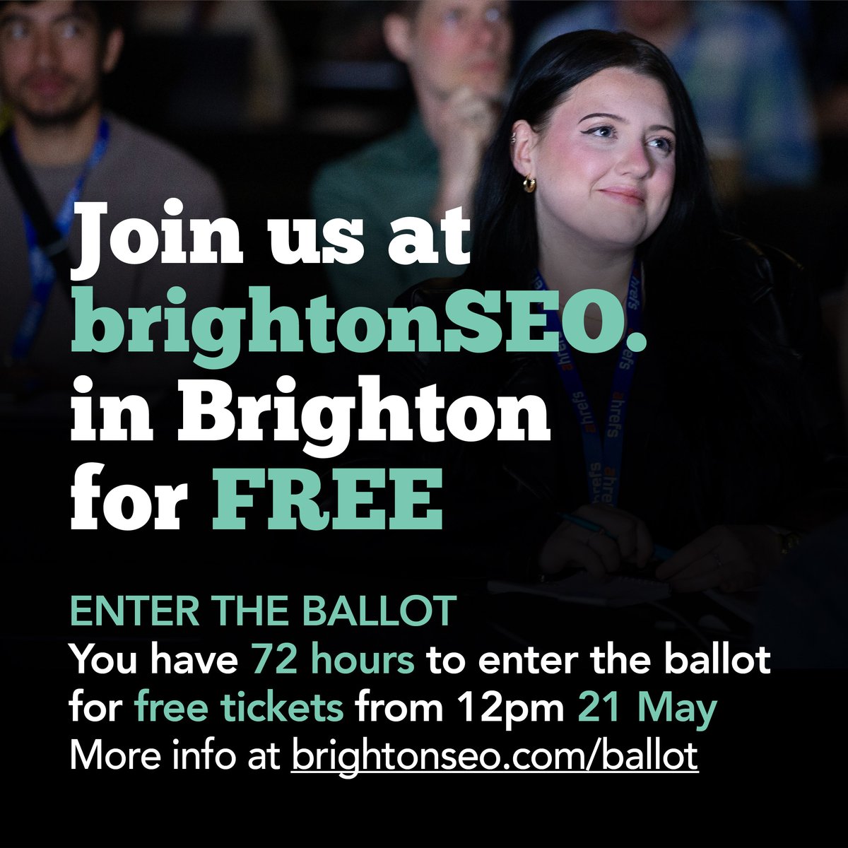 We give away thousands of free single-day tickets to #brightonSEO every year. If you want to win one for the next event in October, all you have to do is enter the ballot, which opens in two weeks. Save the date! addevent.com/event/hR213590…