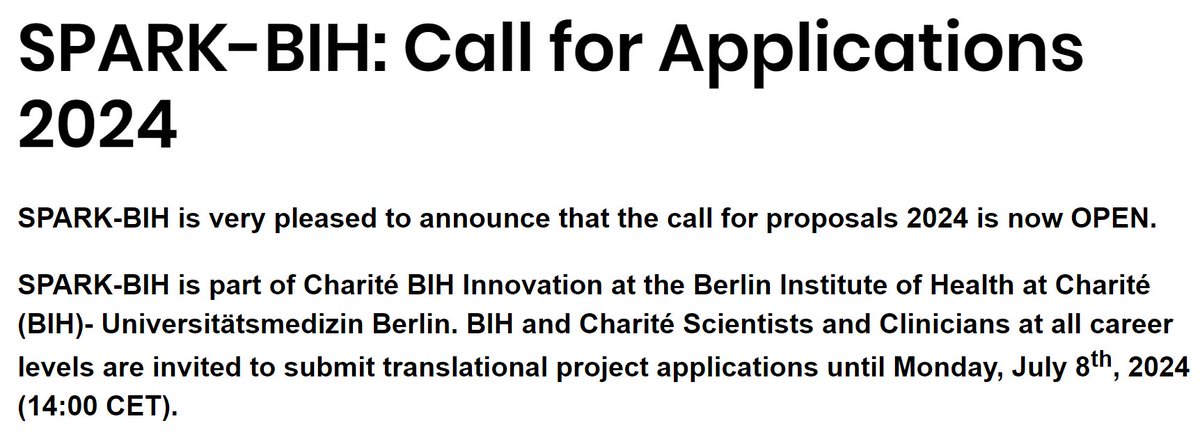 Funding Opportunity: SPARK-BIH Call 2024 is open for applications. More: spark-bih.de/program/applic…