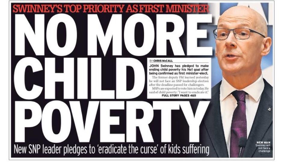 _sarahmasson's tweet photo. "The most heartening part of new SNP leader John Swinney’s speech was his focus on child poverty. 

"He described it as a 'curse' and said his priority was to eradicate this type of poverty." @Daily_Record https://t.co/r0BZHZOF2B