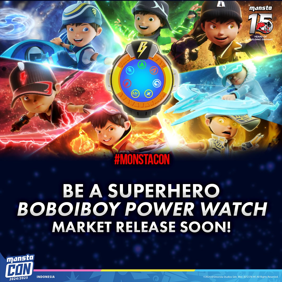 #MONSTACON | Product Launch: The much-anticipated 'BoBoiBoy Power Watch,' designed especially for young fans and avid collectors, is hitting the shelves soon. Be the first to unlock BoBoiBoy's Elemental Powers yourself!

#MONSTA #BoBoiBoy #Mechamato #PapaPipi #AniMY