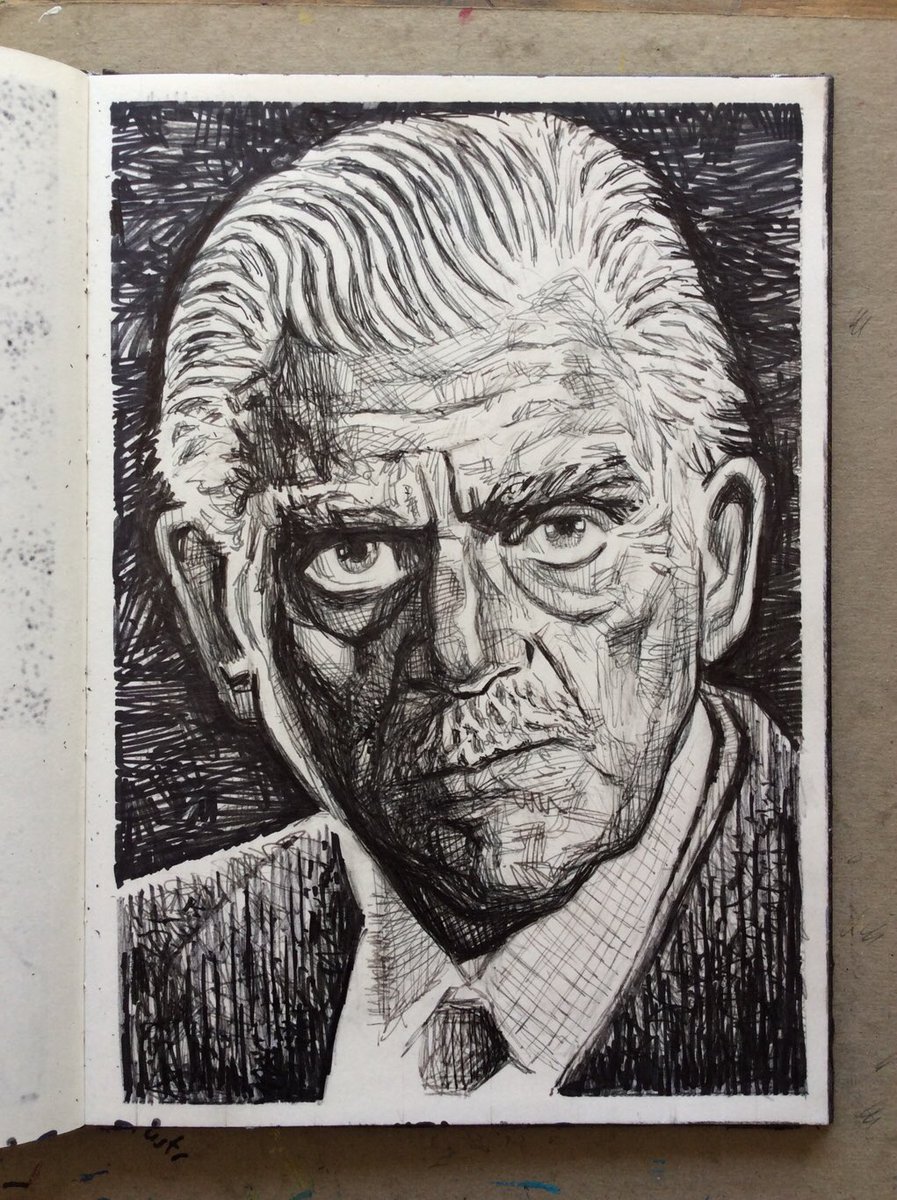 Ink drawing of Boris Karloff from the science fiction horror film Die, Monster, Die (1965) #boriskarloff #karloff #ink #portrait