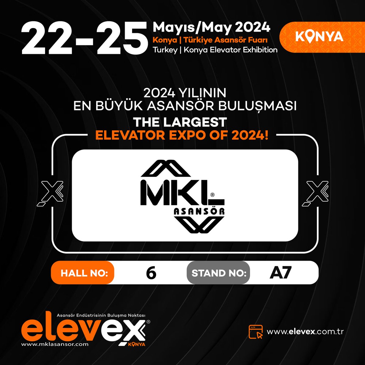 MKL Asansör olarak, sektörümüzün en büyük buluşması ELEVEX 2024 Türkiye Asansör Fuarı'nda yerimizi alıyoruz! 22-25 Mayıs tarihleri arasında Konya'da düzenlenecek olan fuarı kaçırmayın.
HALL:6
STAND:A7
#ELEVEX #elevator #AsansörFuarı #KonyaFuarı #Mkl #MklAsansör #Asansör #asansor