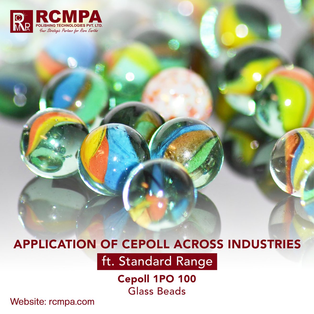 Designed for precision in glass bead applications - Cepoll 1PO 100. Whether it's for decorative or functional purposes, experience guaranteed performance and finesse with the Cepoll Standard range. #Cepoll #CeriumPolishingPowder #Rcmpa #rareearth #Madeinindia #Makeinindia