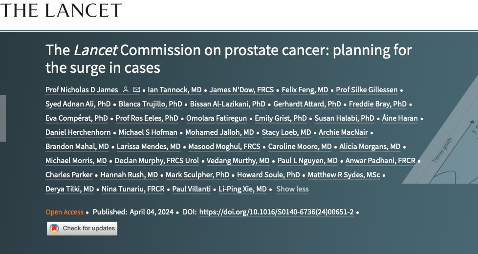 The Lancet Commission highlights the urgent need to address the projected doubling of global #ProstateCancer cases by 2040 Doing so by: ✅Early diagnosis strategies ✅Equitable access to care ✅increased research focus on ethnic disparities and treatment distribution in LMICs