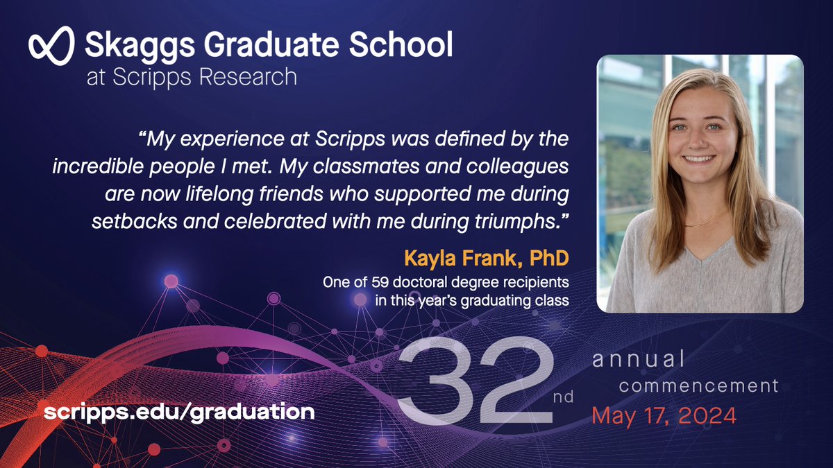 In the Paust lab, 2024 graduate Kayla Frank investigated the regulation of natural killer cells and T cells in acute influenza infections to guide the development of new immunotherapies. She's now working as a scientist at @EnsomaBio! Read more at: scripps.edu/graduation.