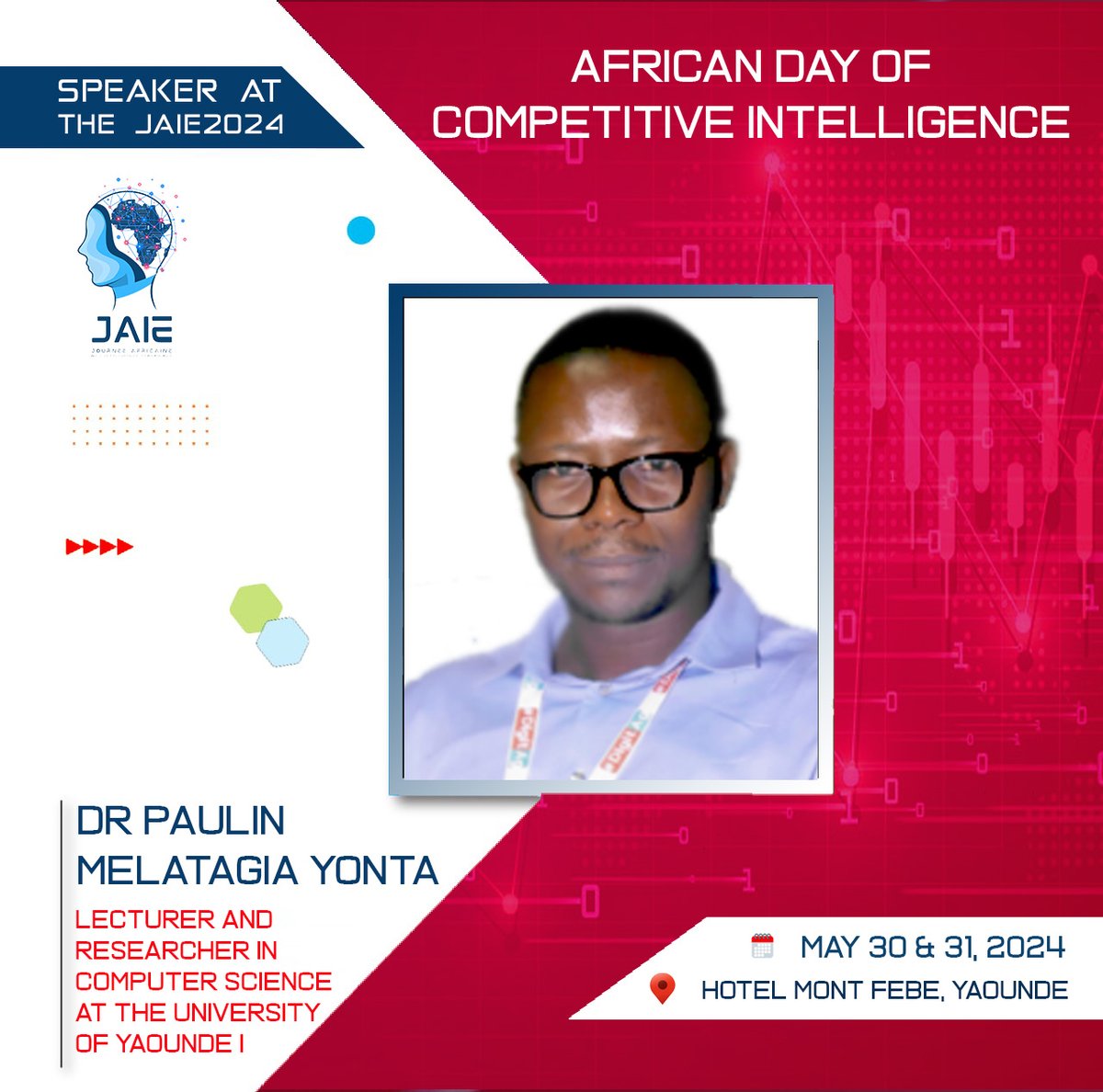 Lecturer and researcher in computer science at the University of Yaounde 1, Dr Paulin MELATAGIA YONTA will be taking part in the 7th edition of the  #JAIE2024 from 30 to 31 May 2024.  

Read his profile here : les-jaie.info/en/panelists/

#CAVIE #IntelligenceEconomique #JAIE2024