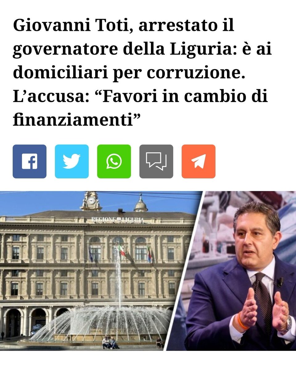 Arrestato il governatore della Liguria, Giovanni Toti. Guardate quanto scriviamo da più di un anno sul fatto che il fallimento della farsa pandemica e la liquidazione dell'anglosfera avrebbero provocato una feroce guerra tra bande nello stato profondo italiano. Diteci voi se…