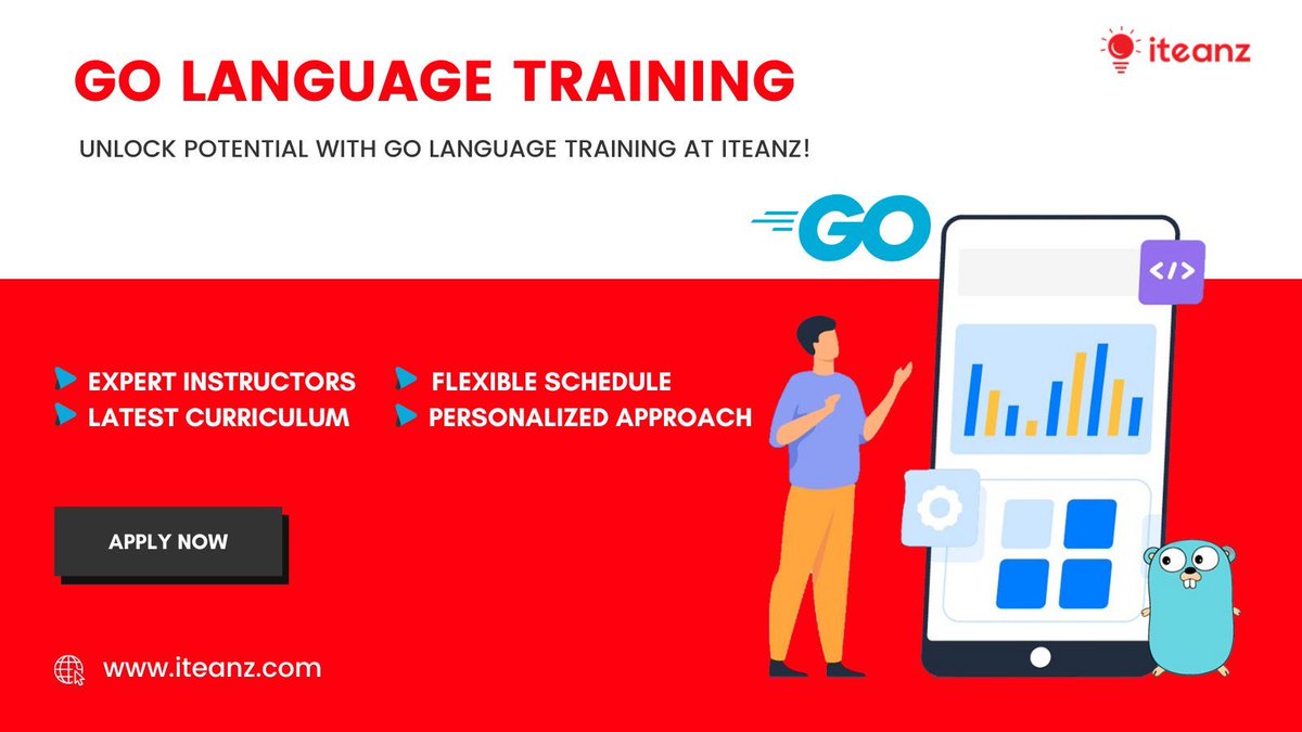 iteanzglobal's tweet image. Unleash your coding potential with Iteanz's comprehensive Go Language Training, shaping tomorrow's tech leaders today!
Enroll Now: buff.ly/3HilG5z
Call Us Now +918046810331
#go #golang #golangtraining #goprogramming #godeveloper