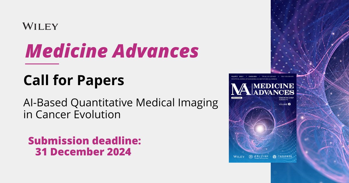 Publish #OpenAccess for free in a new special issue from Medicine Advances focusing on AI-based quantitative medical imaging in cancer evolution. APCs waived. 📅 Deadline: December 31, 2024. Learn more today: ow.ly/eZvT50Ry2oG #cancer #AI #medicalimaging