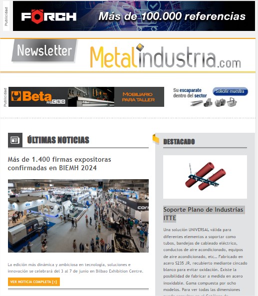 Newsletter Metalindustria: Más de 1.400 firmas expositoras confirmadas en BIEMH 2024 ⭐ Destacamos: Soporte Plano de Industrias ITTE ➡️ i.mtr.cool/unrneeqpni