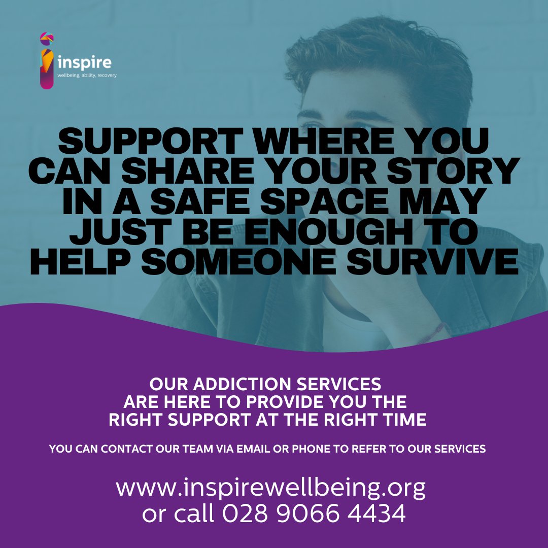 Is your alcohol or drug use becoming a concern? Is it affecting your health & wellbeing? We have services that can help: Call us on 028 9066 4434 Or email addictionenquiry@inspirewellbeing.org Our Addiction Services are here to support you get the right support at the right time!