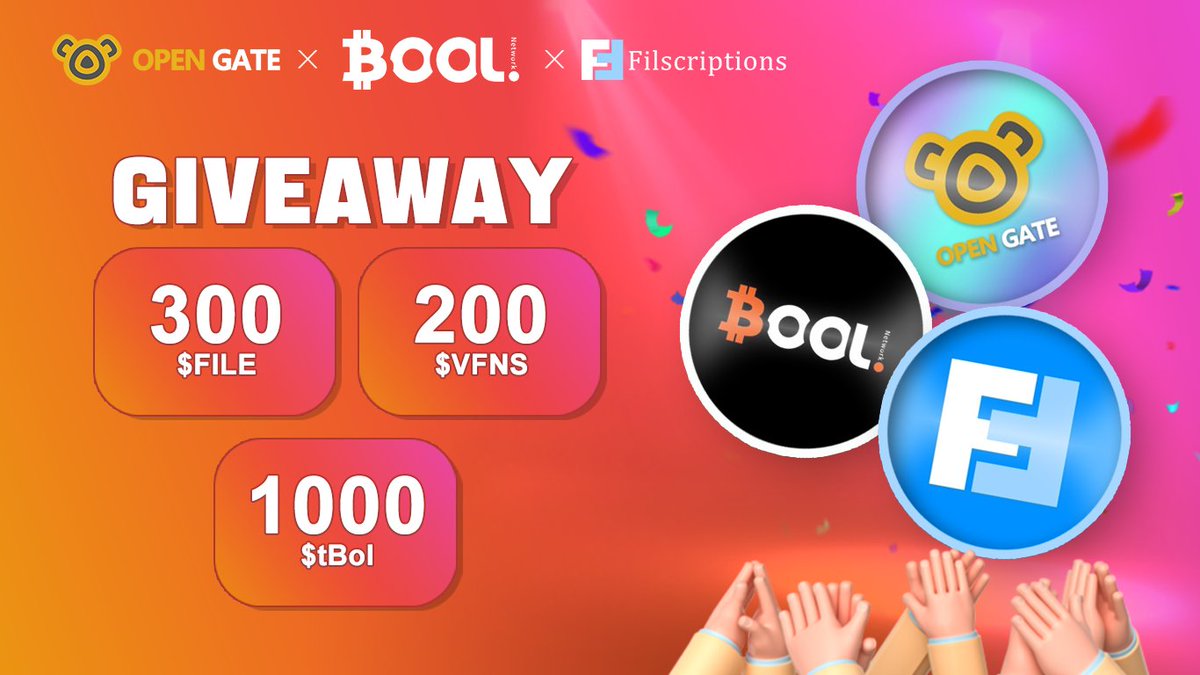 🎉PARTNERSHIP GIVEAWAY WITH @bool_official x @filscriptions We're hosting a BIG #giveaway event NOW! 🎁 1000 $tBol + 300 $FILE + 200 $VFNS ❤️ 100 WINNERS ✅Complete @taskonxyz tasks to win reward! rewards.taskon.xyz/campaign/detai… 📌For claiming reward,you must join in Bool TG…