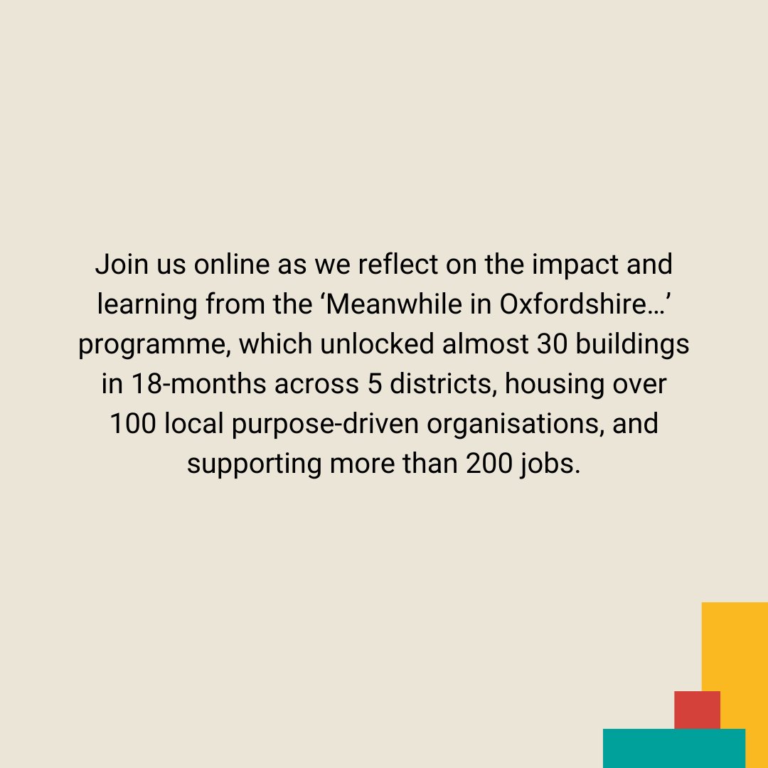 Join us for an interactive session to reflect on the impact and learnings of the MiO programme. We'll explore the challenges and opportunities across Oxfordshire and beyond for transforming empty spaces into vibrant, affordable, community powered places. shorturl.at/syPRU