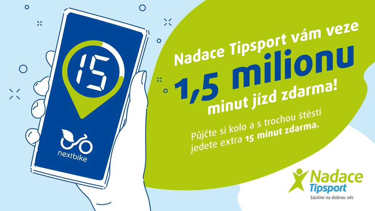 Co takhle zkusit štěstí na nextbiku? 😜🚴‍♂️
Nadace Tipsport ti od 1. května schovala na kola dárky v podobě 15 minut zdarma navíc na danou jízdu. nextbikeczech.com/stastne-jizdy-…