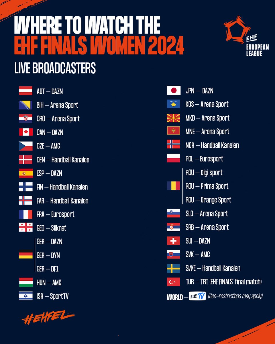 𝗛𝗼𝘄 𝘁𝗼 𝘄𝗮𝘁𝗰𝗵 𝘁𝗵𝗲 𝗘𝗛𝗙 𝗙𝗶𝗻𝗮𝗹𝘀 𝗪𝗼𝗺𝗲𝗻 𝟮𝟬𝟮𝟰 🤔😍 🎫 Tickets: bit.ly/EHFFinalsWomen… 📺 ehftv.com #ehfel #elw #allin #ehffinals