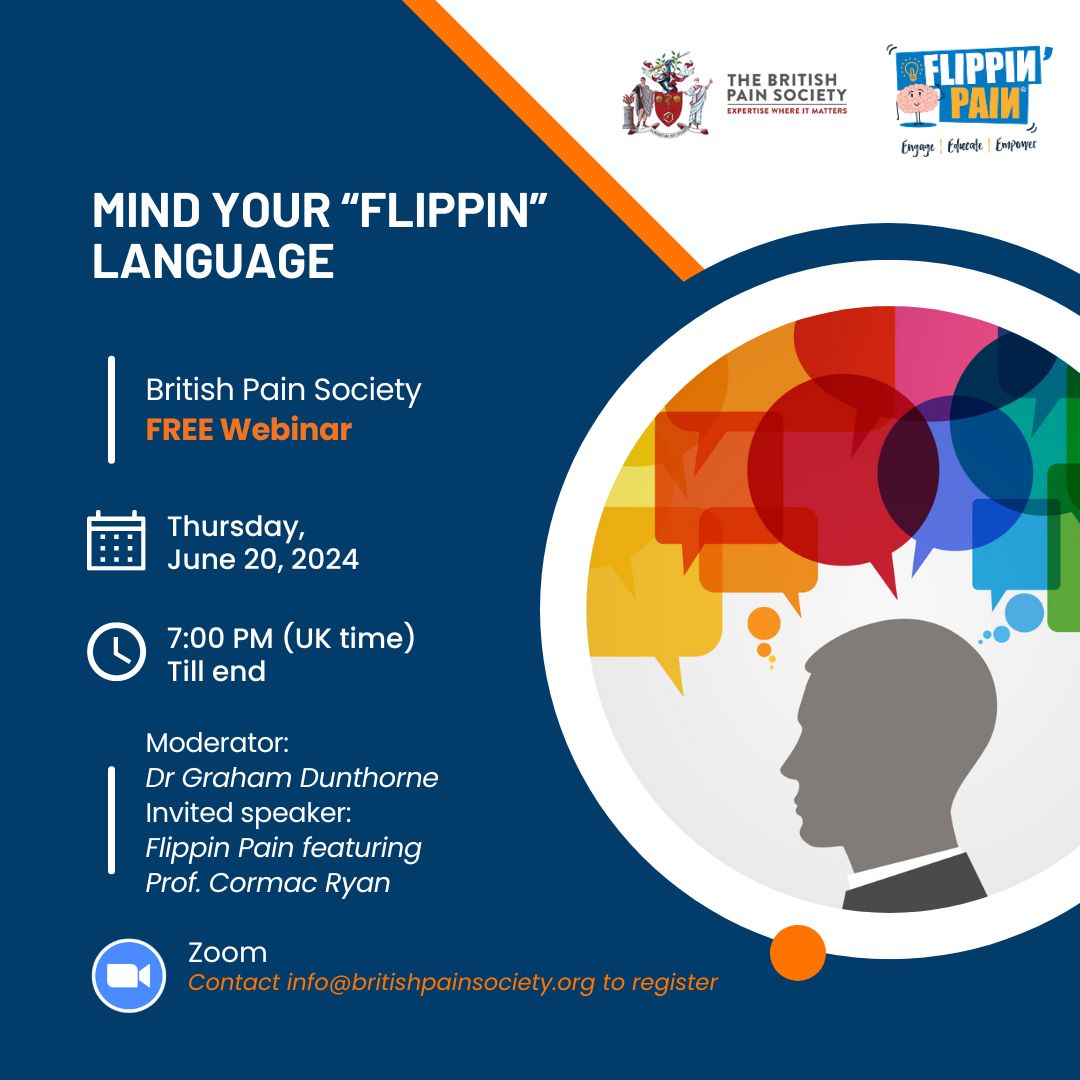 The British Pain Society (@britishpainsoc) on Twitter photo 🔊 Upcoming BPS and <a href="/FlippinPain/">Flippin’ Pain</a> joint webinar: Mind your 'flippin' language, taking place on June 20th 2024 (7 pm UK time). Secure your place here us06web.zoom.us/webinar/regist… 🔊 Upcoming BPS and <a href="/FlippinPain/">Flippin’ Pain</a> joint webinar: Mind your 'flippin' language, taking place on June 20th 2024 (7 pm UK time). Secure your place here us06web.zoom.us/webinar/regist…