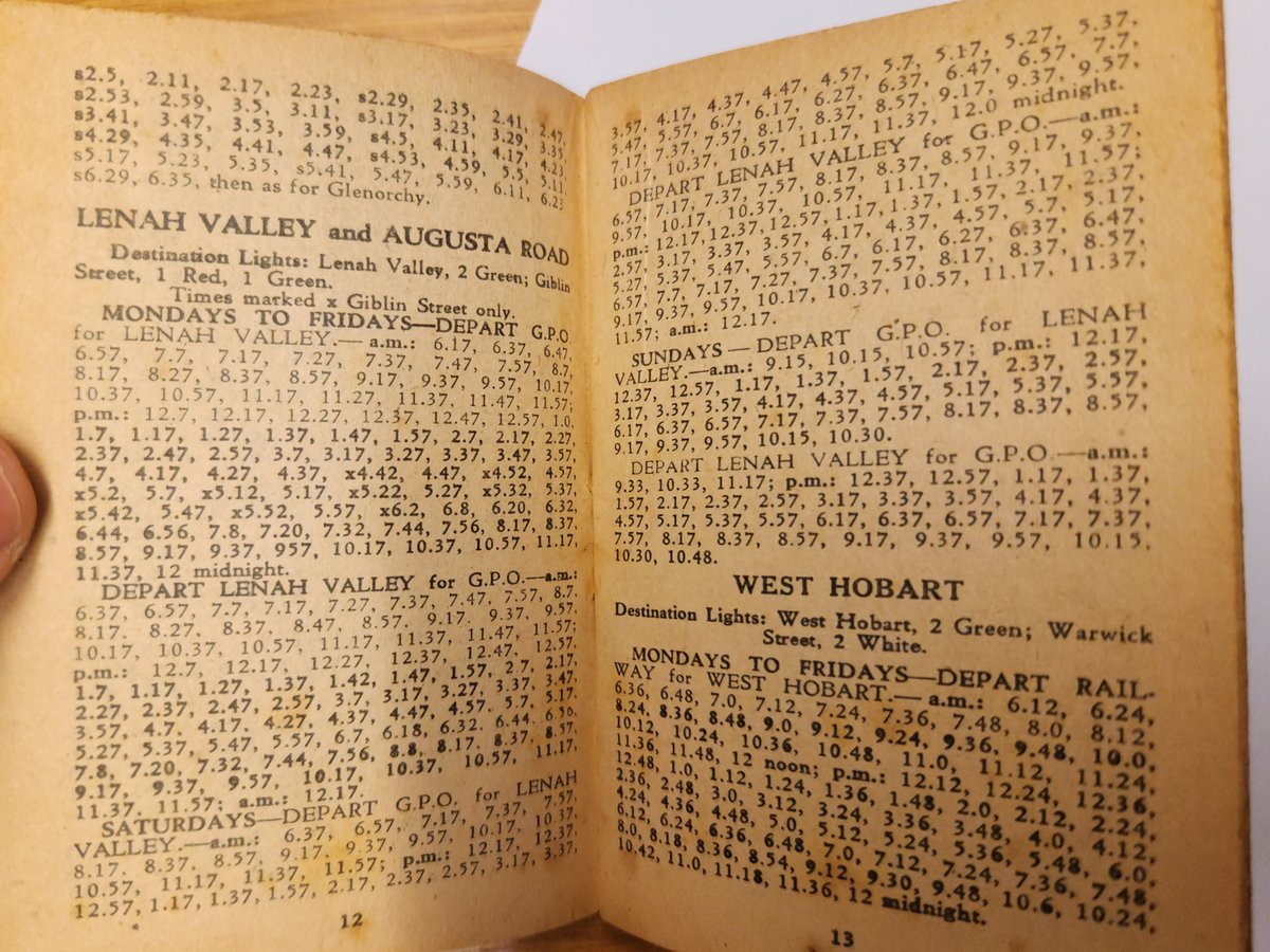 Moore's Guide of Hobart, September 1953. Tram frequency in Hobart puts the current bus network to shame. Glenorchy every ten minutes from 6:50am to 6pm, and then every 12 minutes until midnight. West Hobart and Lenah Valley are wild. Can you imagine this today? #politas #hobart