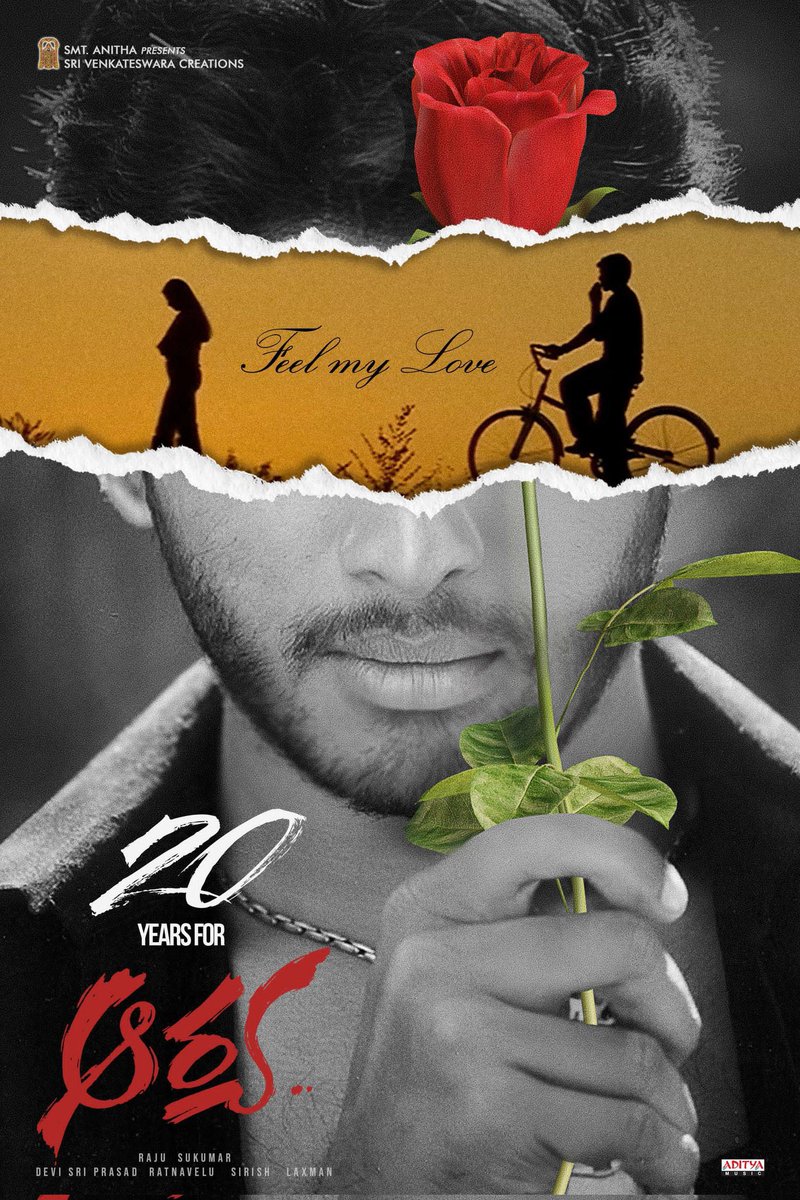 20 glorious years for the blockbuster #Arya which redefined LOVE story ! My First Film in TFI ! Gratitude n Love to all the Telugu Fans 🙏 @alluarjun @aryasukku @ThisIsDSP @SVC_official #20YearsForArya