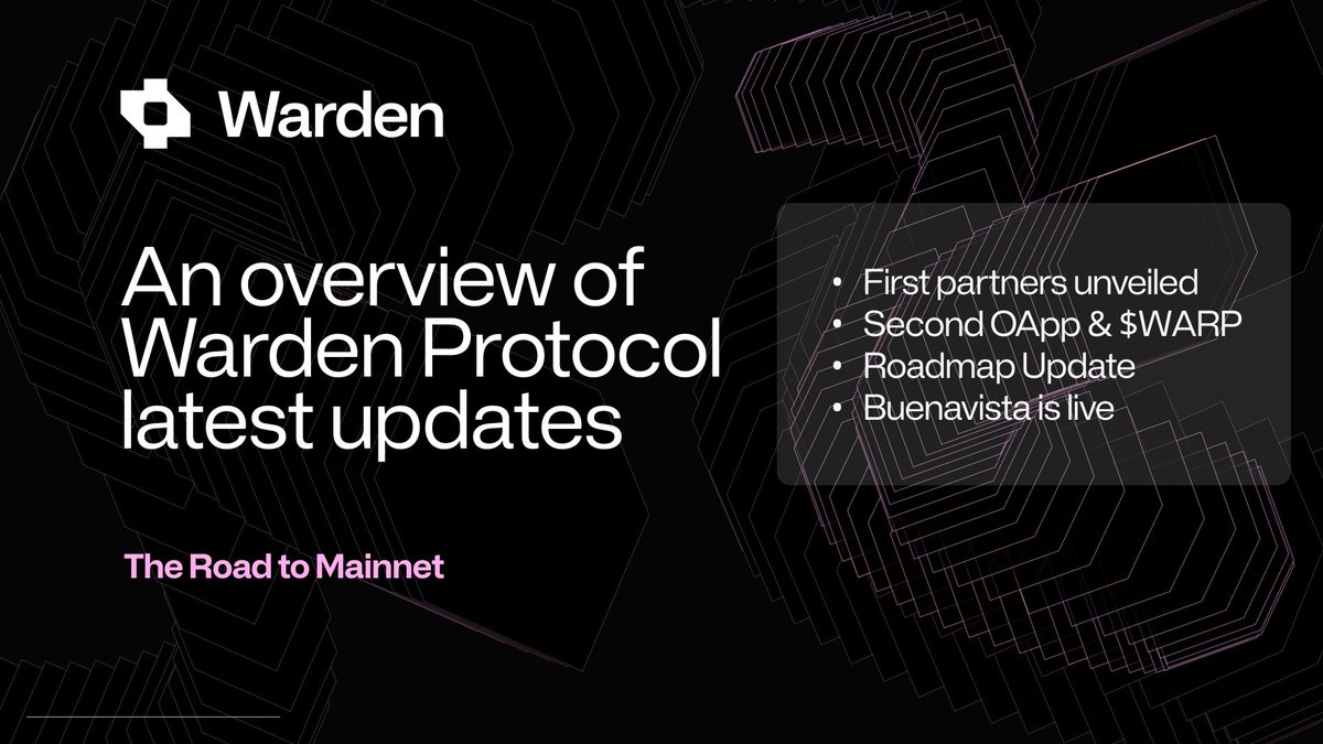 wardenprotocol's tweet image. The Road to Mainnet. Building for (and with) the Community! 
Last week, you might have missed the two first partnerships announced by @wardenprotocol, our new OApp YieldWard - powered by $WARP - and the latest milestones on our Roadmap.
Let’s have a look! 🧵