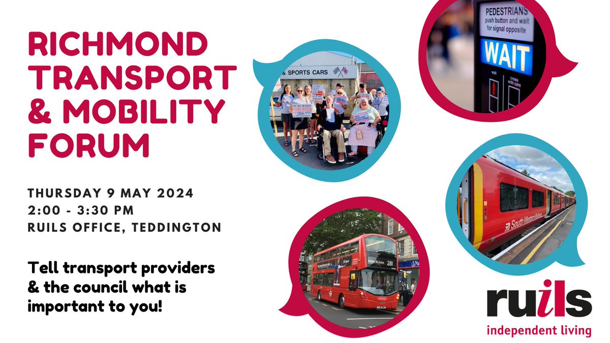 Our next Transport & Mobility Forum is this Thurs 9th May from 2-3:30 pm in Teddington. Come speak with transport providers about #local issues and ways to make our borough more accessible. RATP, SW Railways, TfL will all be there! No need to book! ruils.co.uk/get-involved/r…