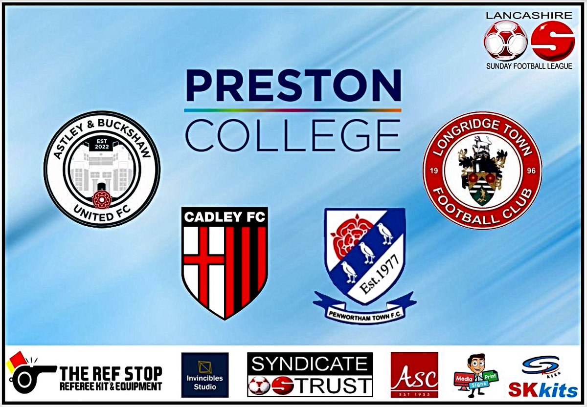 The League would once again like to thank Astley & Buckshaw Utd FC, Cadley FC, Longridge Town FC, Penwortham Town FC & Preston College for the use of their excellent facilities for our 2024 Syndicate Trust Semi-Finals. 🏆⚽️👏👏👏👏👏