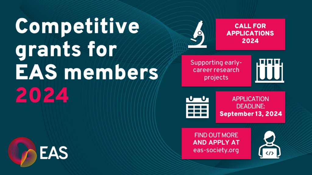 The new call for applications for Competitive grants for EAS members is already open. Applications describing your proposed research project are welcome until September 13, 2024: eas.to/Grants2024 @ProfKausikRay