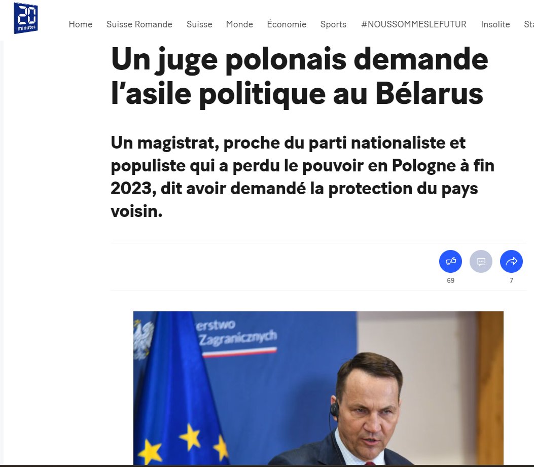 Hier, une information dérangeante pour le monde occidental atlantisé est tombée : un magistrat polonais, arrivé en #Biélorussie, y a demandé l’#asile politique.
Puisque nos médias sont très discrets, lire l'article ici - russiepolitics.blogspot.com/2024/05/a-cont…
#Pologne #Ukraine️ #Guerre