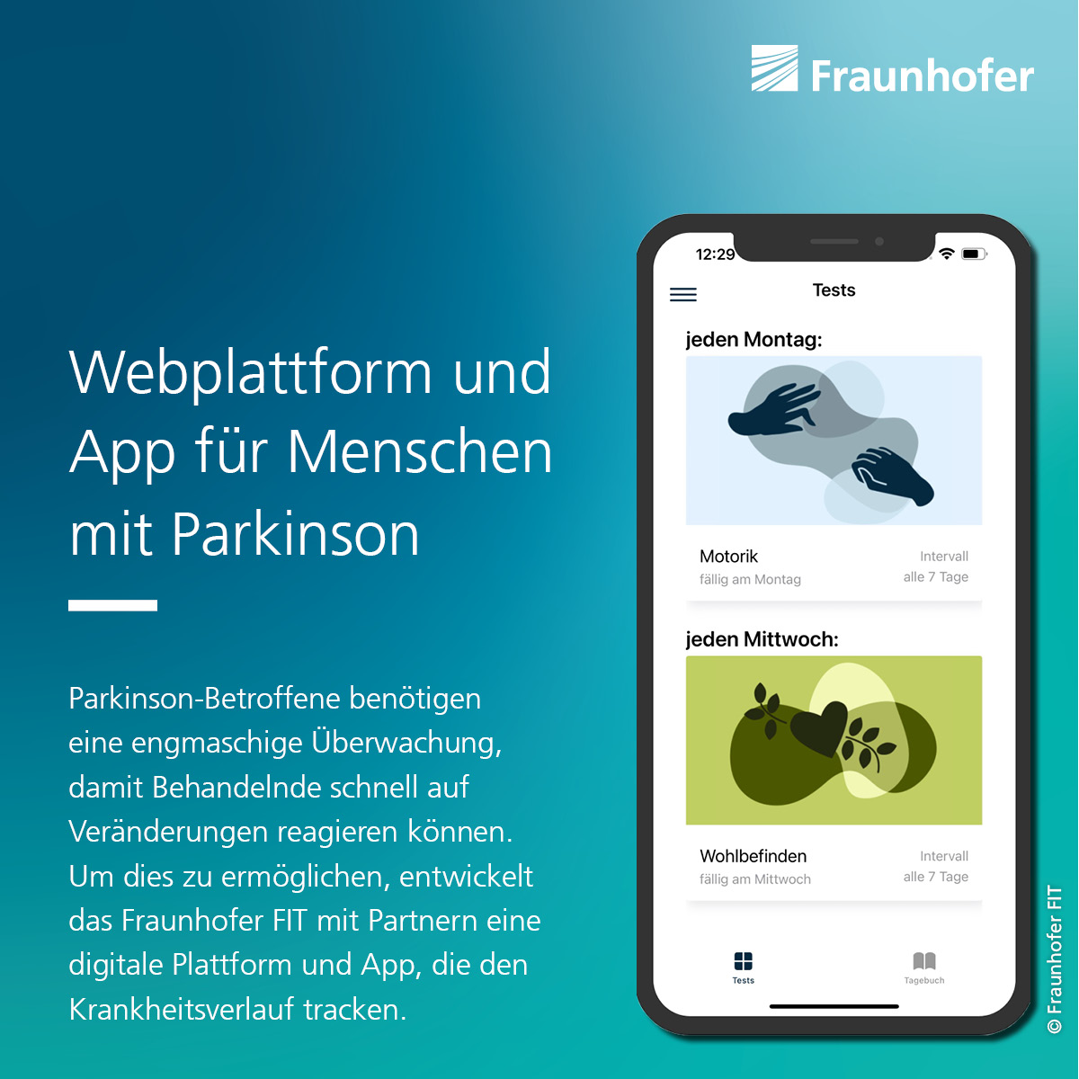 Parkinson-Betroffene benötigen eine engmaschige Überwachung, damit Behandelnde schnell auf Veränderungen reagieren können. Um dies zu ermöglichen, entwickelt das @Fraunhofer_FIT & Partner eine digitale Plattform und App, die den Krankheitsverlauf tracken. s.fhg.de/f44