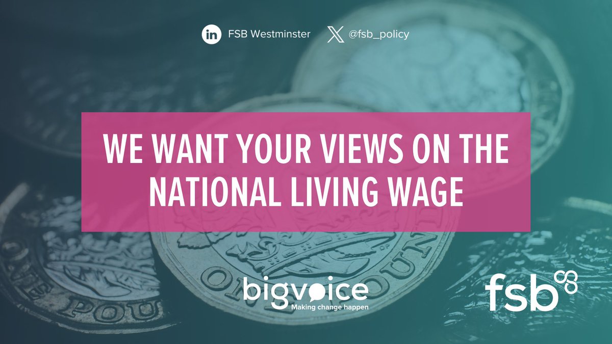 Calling all small employers! We want your thoughts on the National Living Wage 👷🏼👨🏾‍🔬   Your views help to drive policy change and inform our recommendations to the Low Pay Commission and other key decision-makers.   Take the survey 🔗 fsbbigvoice.co.uk/NLW2024 #BigVoiceFSB