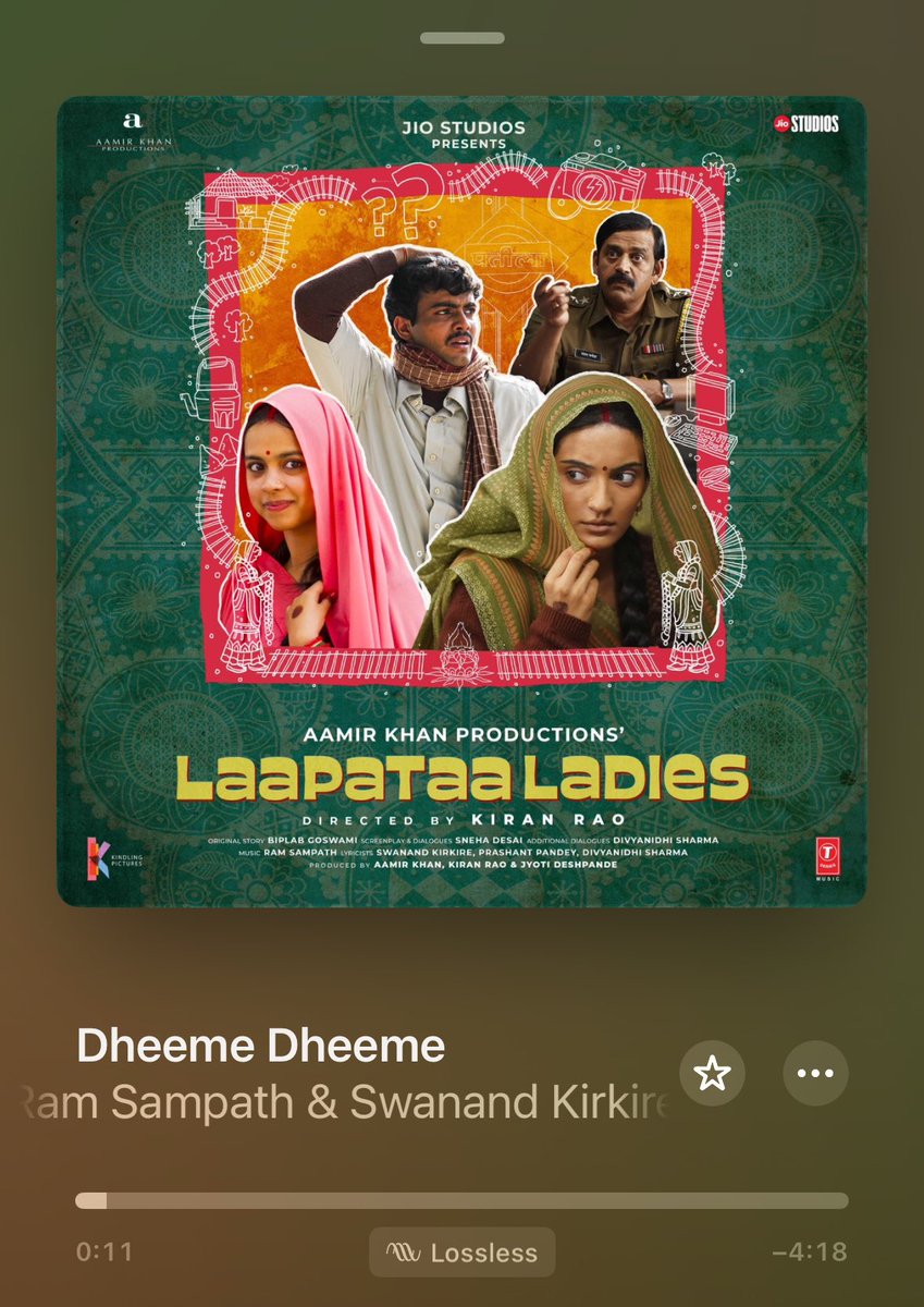 We are blessed to be in an era where #ShreyaGhoshal does what she does.. #DheemeDheeme from #LaapataaLadies highly recommended..!#RamSampath #SwanandKirkire
