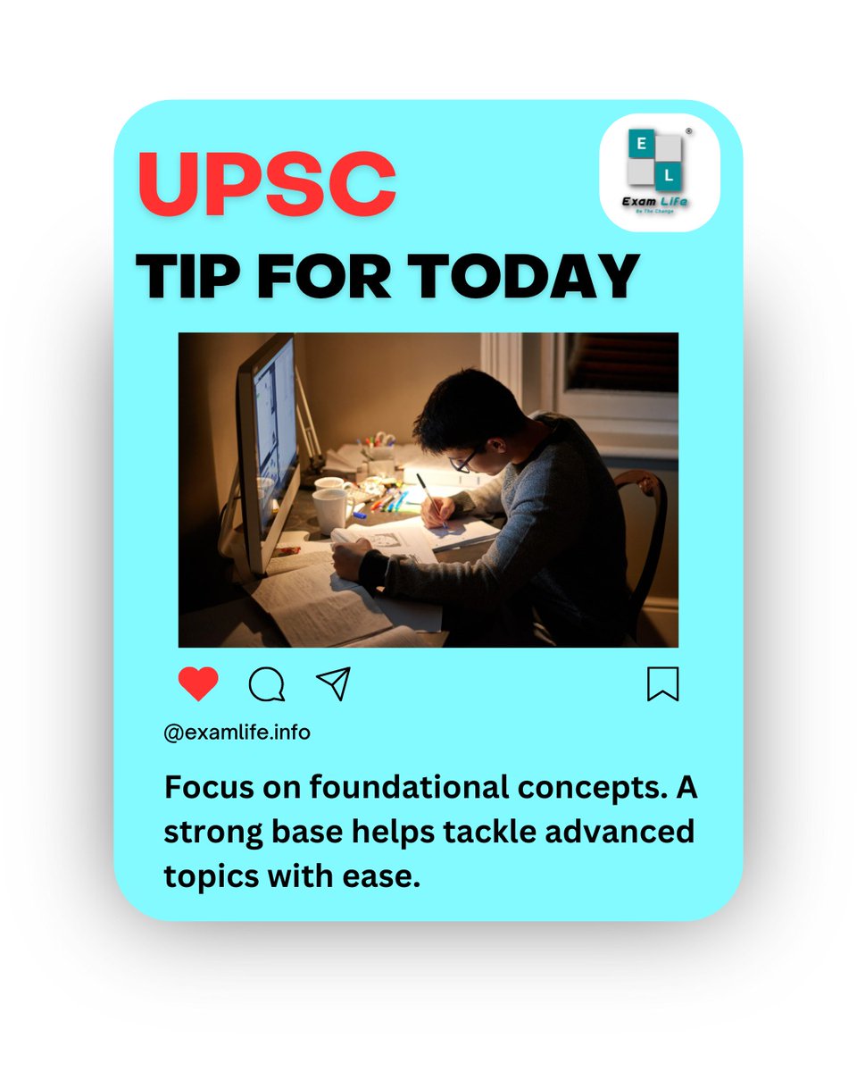 Build a solid foundation first!   Mastering foundational concepts makes tackling advanced UPSC topics a breeze. 

#Examlife #UPSCBasics #StrongFoundation #KnowledgeIsPower #UPSCPreparation #ConquerTheExam