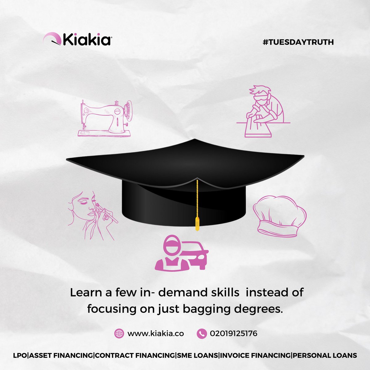 Don't just chase diplomas, chase skills that make you indispensable. That's the real currency of success.

 #TuesdayTruth #kiakiatuesday #skills