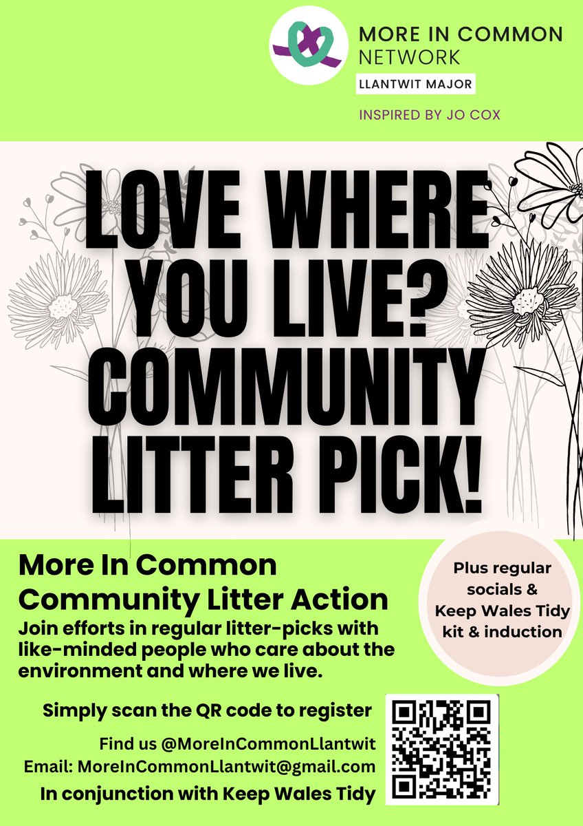 Love where you live?🌳 Want to make a difference? Sign up for free litter-pick kit & be social 🫶 We'll be working with @Keep_Wales_Tidy to raise awareness, educate & help reduce litter too! Join in ➡️ forms.office.com/e/WL4Tr4T5xnRT 🌍🫶#MoreInCommon #llantwit @great_together