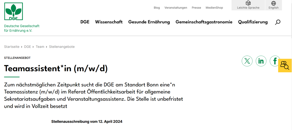 ⏰ Bewerbungsdeadline Freitag 10.5. ⏰ Wir suchen: ➡️ eine tatkräftige Person als #Teamassistenz im Referat #Öffentlichkeitsarbeit. 💪 Zur Unterstützung im turbulenten Alltag bei Sekretariatsaufgaben und Veranstaltungen, ✔️ unbefristet, Vollzeit, in Bonn. dge.de/dge/team/stell…