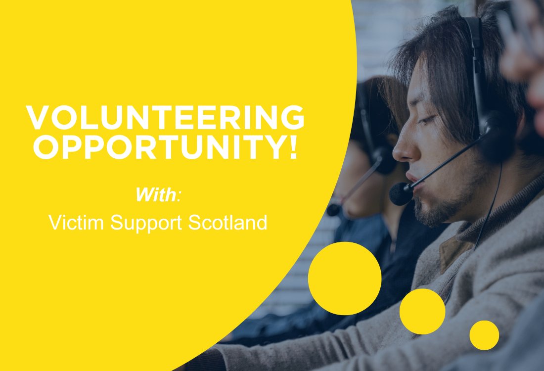 Victim Support Scotland are looking for Victim Support Volunteers to make a positive difference to the lives of victims and witnesses affected by crime. Find out more and apply here 👉 bit.ly/49Q5nIT