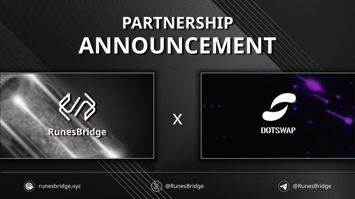 🤝 Collaboration between #RUNESBRIDGE and @dot_swap ! 🛡 Experience flawless AMM on BTC with DotSwap's uncompromised fund security & Runesbridge's solid bridging mechanism 🔗 Together, we expand networks and grow the #Bitcoin Ecosystem #Runes $RB