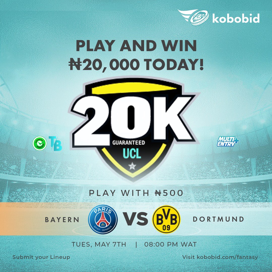 It’s GAME DAY! Join this tournament with just N500 on kobobid.com/fantasy and stand a chance to win up to N20,000 today. First place wins N10,000.