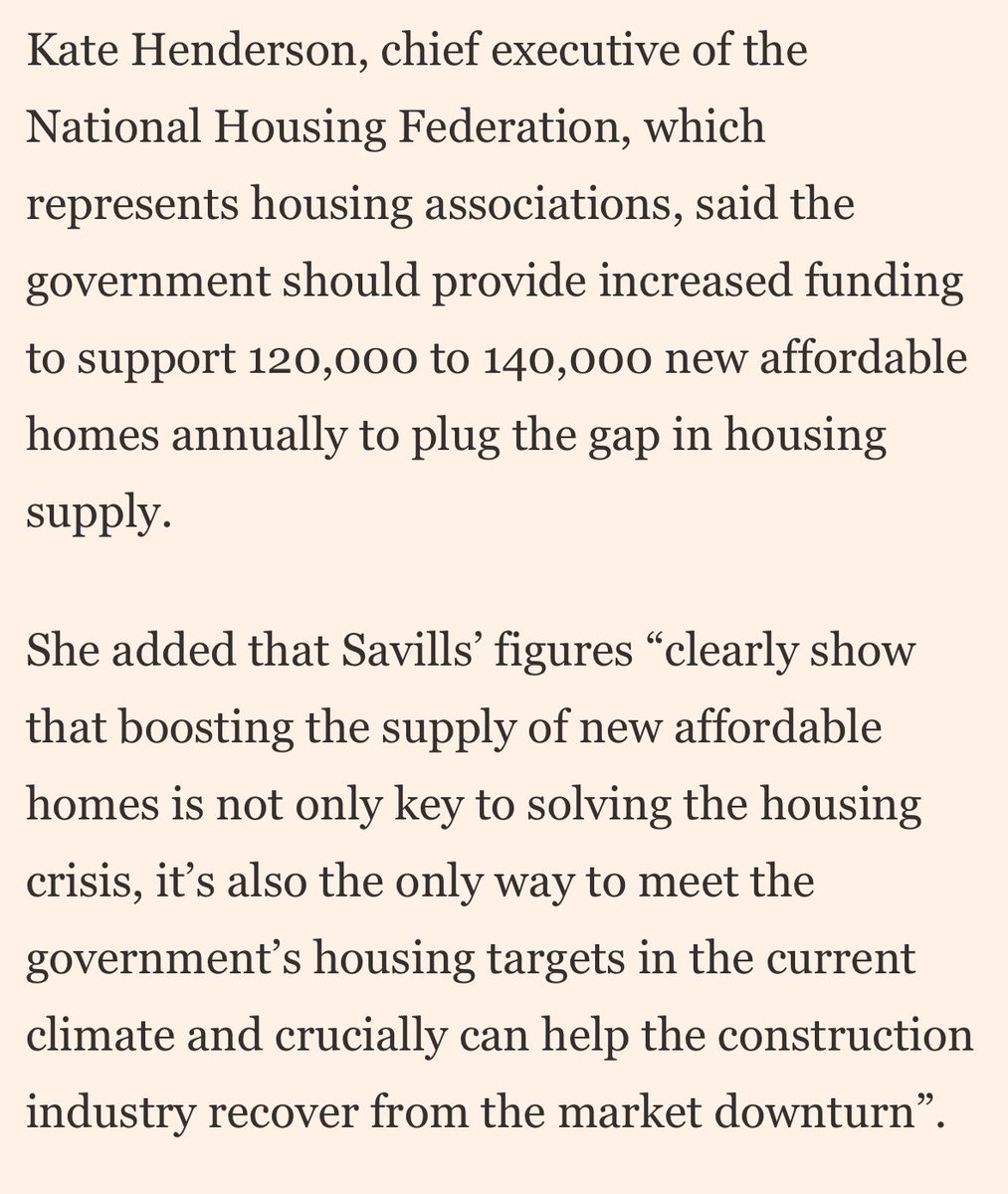 Two stories from NHF over the weekend. Lab and Cons want to see 300,000 new homes a year. Our research with Savills predicts we’ll be down to 160,000 next year. How to get numbers up? The next government needs a major social housing programme. ft.com/content/6f0ace…