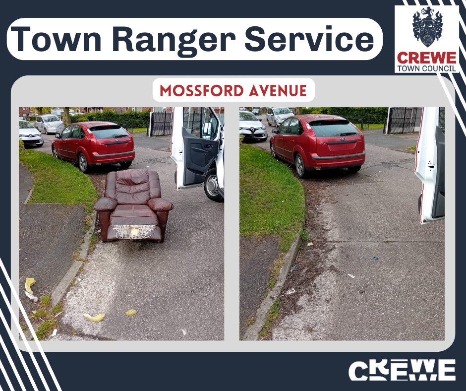 The Town Rangers spotted this old abandoned chair on their travels recently. Fortunately, they had space on their van to take it away and dispose of it properly. ➡ crewetowncouncil.gov.uk/council-servic… #Crewe #CaringForCrewe