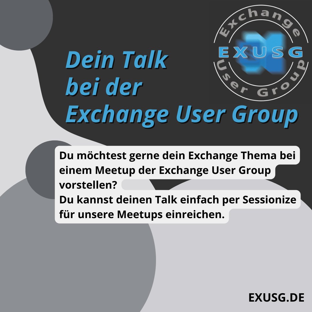 Die Exchange User Group ist sucht deinen Talk rund um Exchange Themen, dass du auf einem unserer Meetups vorstellen kannst.
Nutze einfach unsere User Group Seite bei Sessionize

sessionize.com/exchange-user-…

#exusg #CommunityLuv #MSExchange