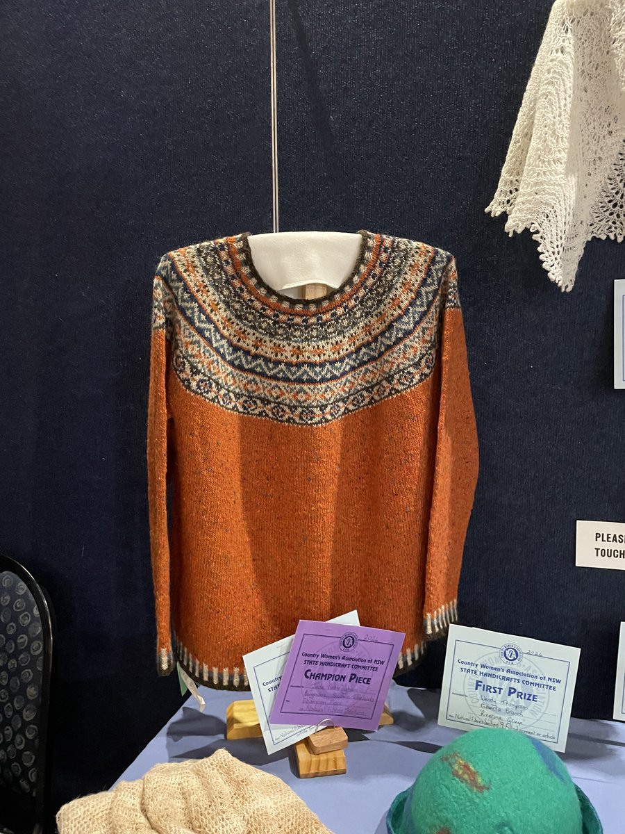 Isn’t my mum amazing? Her handknitted jumper won Champion piece in the Natural Fibres Section of the NSW CWA Handicrafts competition. She’s constantly surprised when she wins things for her knitting and whatnot, so hopefully this will help with that imposter syndrome!