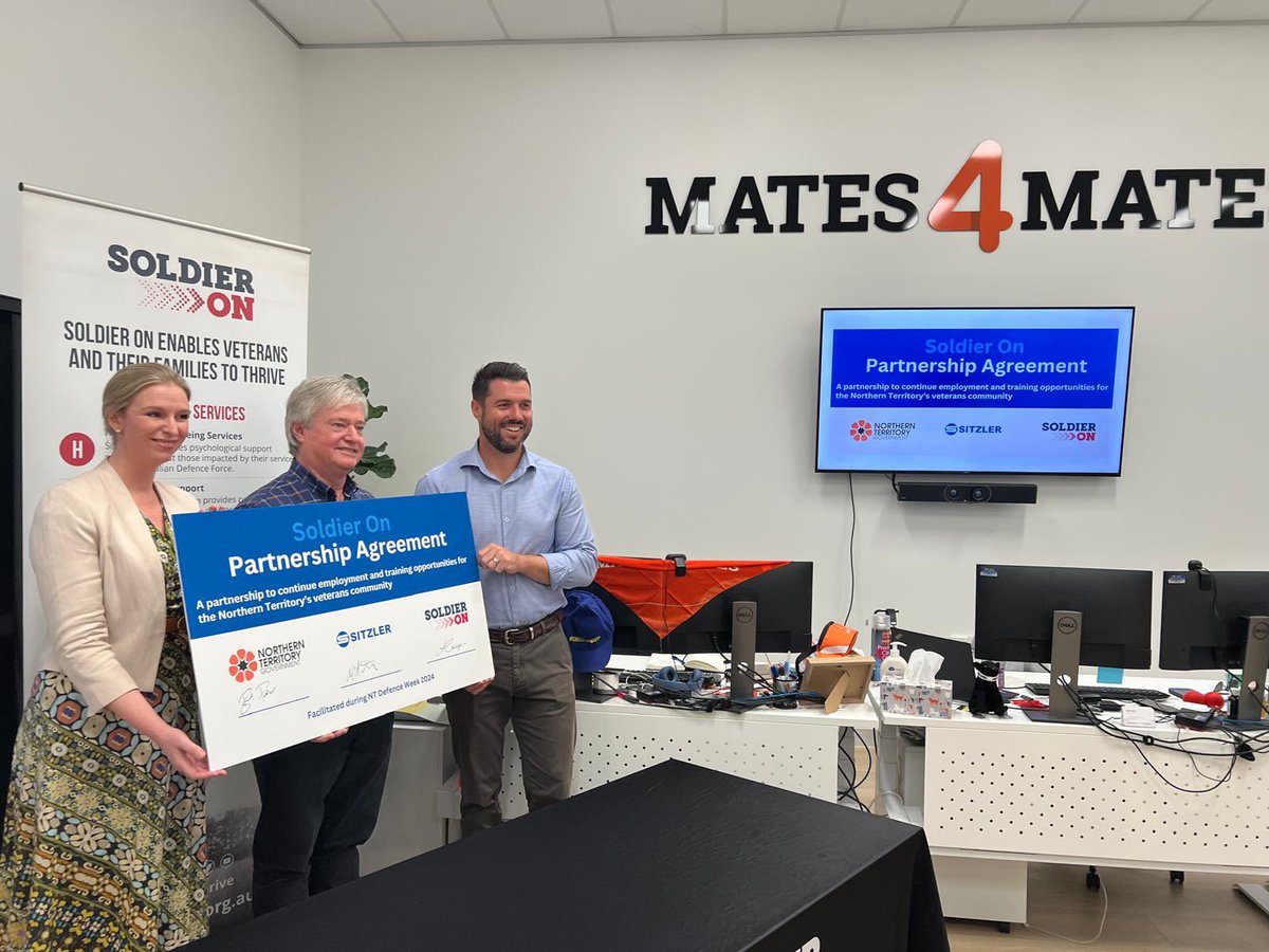 Today, Sitzler announced another two-year partnership with @SoldierOnAust and the Territory Government to support employment pathways for veterans. Awesome to have Soldier On co-located with the @Mates4Mates Veteran and Family Wellbeing Centre in Stuart Park.