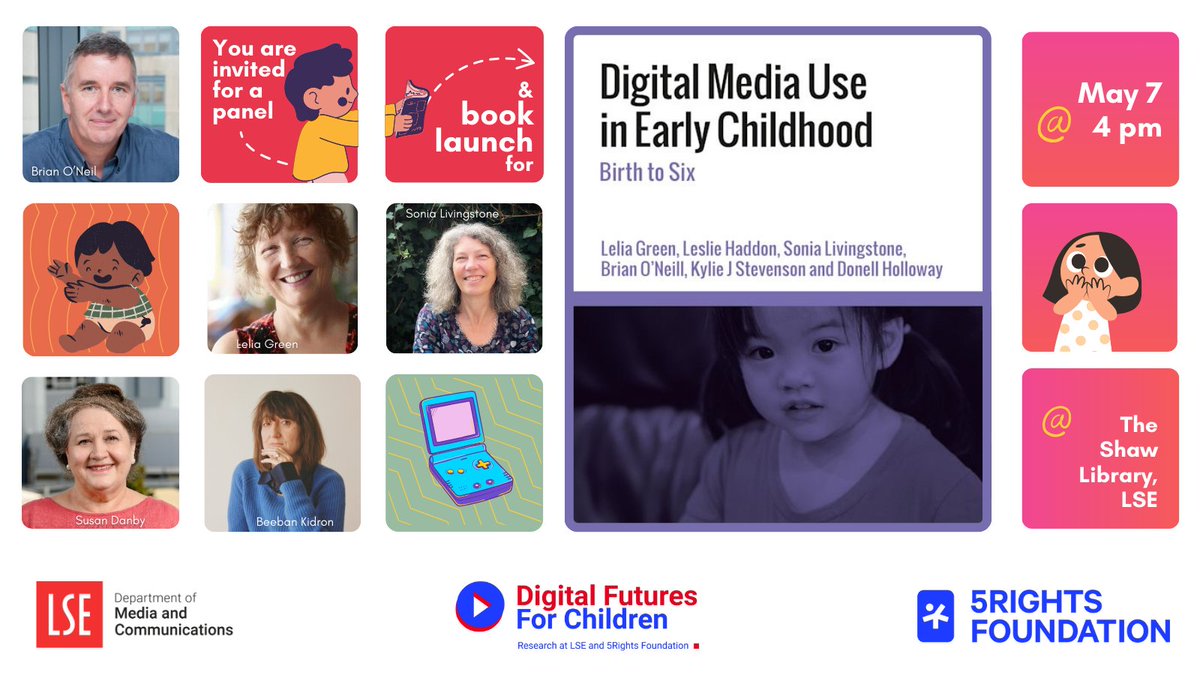 🔔Join us today to celebrate the book launch of 'Digital Media Use in Early Childhood' with the authors & panel

🕓7 May 2024, 16:00 to 17:15 PM (GMT)
📍 Shaw Library, LSE Old Building, WC2A 2AE

Register: tickettailor.com/events/digital…
#DigitalFutures4Children @Livingstone_S @MediaLSE